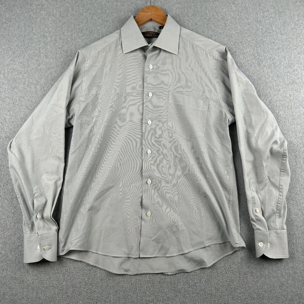 Giorgio Armani Dress Shirt Mens 15.5 Gray Le Collezioni Striped Long Sleeve